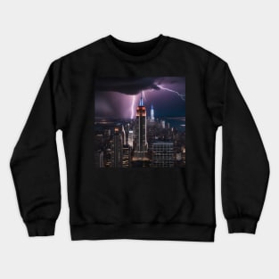 Iconic World Landmarks During A Thunderstorm : The Empire State Building New York Crewneck Sweatshirt